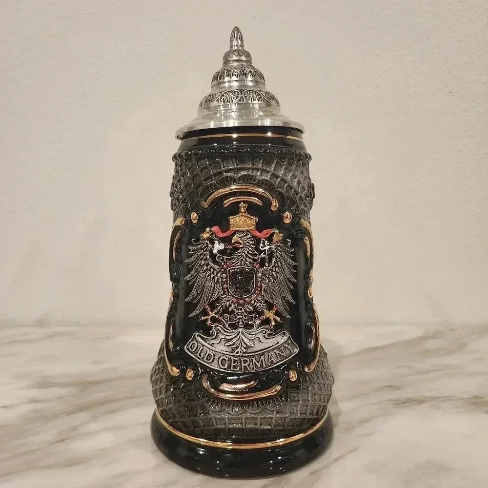 EUC Lmt. Ed. Old German Pewter Coat of Arms Black Lozenge Beer Stein 0.5L #5397
